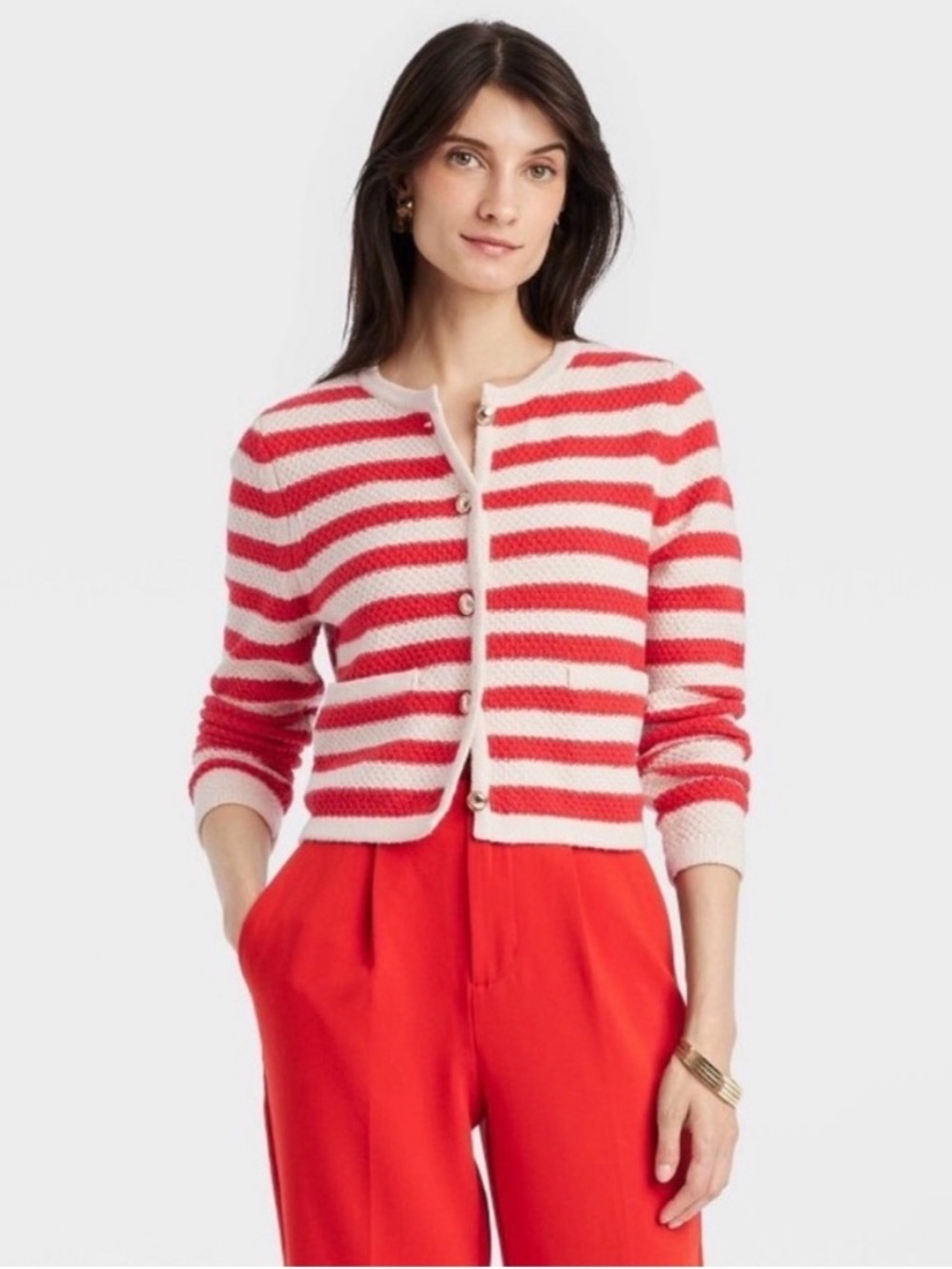 A New Day - Women's Lady Cardigan Red Striped